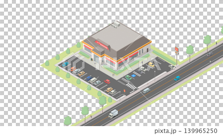 アイソメトリック図法で描いた洋風ファミリーレストランのイメージ（無地） 139965250