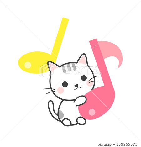 音符と白猫のかわいい挿し絵 音符と白猫のかわいい挿し絵 139965373