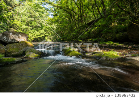 新緑の頃菊池渓谷の美しい風景 139965432