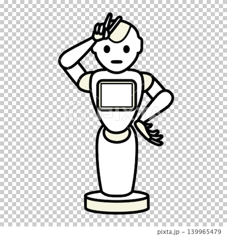 イラスト素材: ピースサインをする人型コミュニケーションロボット イラスト素材: ピースサインをする人型コミュニケーションロボット 139965479
