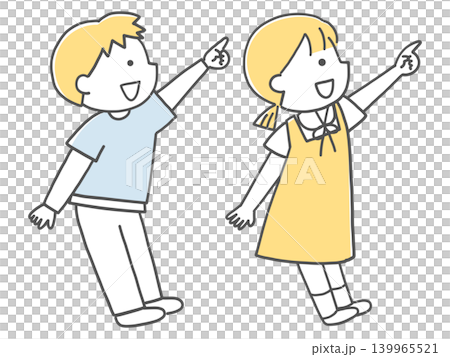 横向きで上を指さしている子供単色 139965521