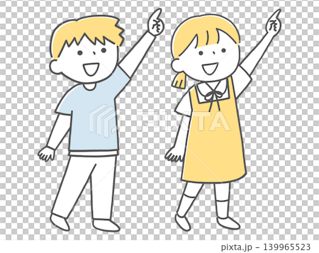 A child pointing diagonally upwards (monochrome) A child pointing diagonally upwards (monochrome) 139965523