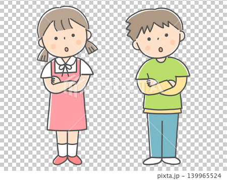 Boy and girl thinking with arms folded Boy and girl thinking with arms folded 139965524