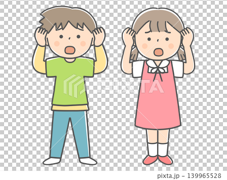 A boy and a girl are troubled and holding their heads in their hands. A boy and a girl are troubled and holding their heads in their hands. 139965528