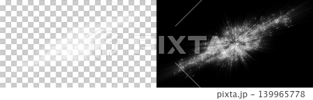A visual effect where white glitter particles explode radially with rays of light. Decorative overlay material with transparent and black backgrounds. A visual effect where white glitter particles explode radially with rays of light. Decorative overlay material with transparent and black backgrounds. 139965778