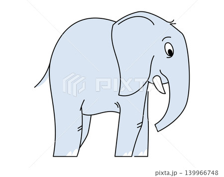 A light blue cartoon elephant standing in profile vector illustration. Children education, wildlife conservation, zoo mascot, safari adventure, nature learning, nursery decor. Large mammal drawing A light blue cartoon elephant standing in profile vector illustration. Children education, wildlife conservation, zoo mascot, safari adventure, nature learning, nursery decor. Large mammal drawing 139966748