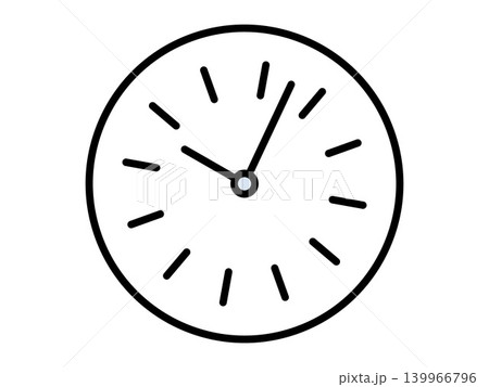 Minimalist analog clock icon with black outlines vector illustration. Time management, deadline scheduling, productivity tracking, business planning, punctuality, countdown. Circular timepiece symbol 139966796