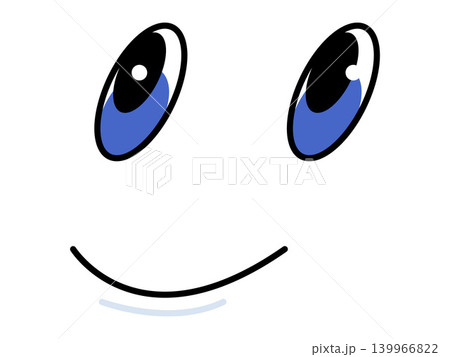 Cartoon smiling face with big blue eyes looking up vector illustration. Character design, mascot creation, positive mood, social media, digital chat, emotion. Happy facial expression with large Cartoon smiling face with big blue eyes looking up vector illustration. Character design, mascot creation, positive mood, social media, digital chat, emotion. Happy facial expression with large 139966822