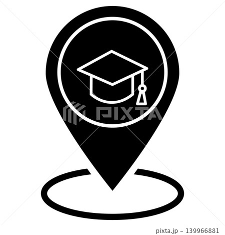 School icon. Collage location sign. graduated student logo. Navigate university grounds effortlessly with this  campus map symbol. flat style. 139966881