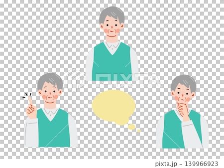 シンプルなシニア男性の表情イラストセット 139966923