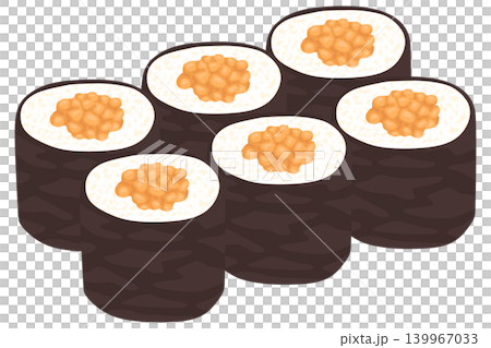 6個の納豆の巻き寿司のイラスト ベクター素材 139967033