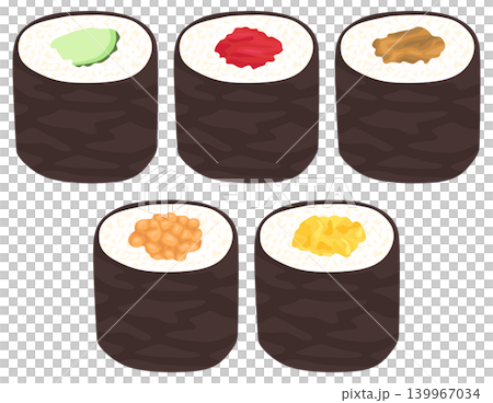 巻き寿司のイラストセット ベクター素材 巻き寿司のイラストセット ベクター素材 139967034