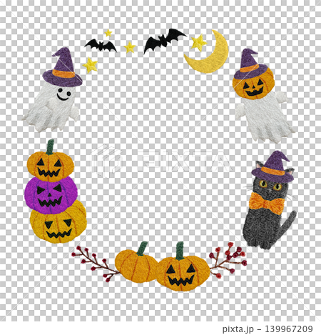 [Halloween Round Frame] Hand-embroidered illustration material 139967209