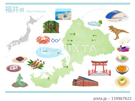 福井の観光グルメ イラストマップ 139967622