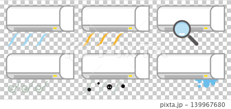 A set of illustrations for air conditioner troubleshooting and maintenance. 139967680