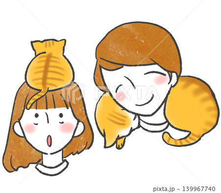 猫を頭や肩に乗せる女性 猫を頭や肩に乗せる女性 139967740