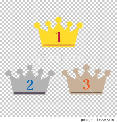 Cute crown illustration set for rankings: 1st, 2nd, and 3rd place icons. Cute crown illustration set for rankings: 1st, 2nd, and 3rd place icons. 139967816
