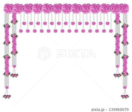 Indian wedding and festive backdrop floral garlands with pink hydrangea 139968070