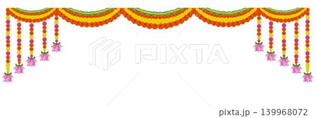 Traditional Indian marigold and lotus flower garland 139968072