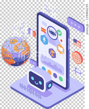 Isometric AI Language Learning App Dashboard With Chatbot Assistant 139968295
