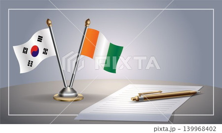 Small national flag of South Korea and Cote D'Ivoire flag Relation, Template Vector Illustration Small national flag of South Korea and Cote D'Ivoire flag Relation, Template Vector Illustration 139968402