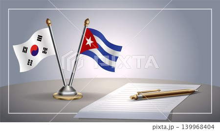 Small national flag of South Korea and Cuba flag Relation, Template Vector Illustration 139968404