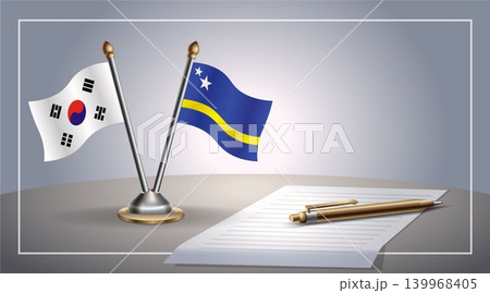 Small national flag of South Korea and Curacao flag Relation, Template Vector Illustration Small national flag of South Korea and Curacao flag Relation, Template Vector Illustration 139968405