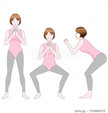 スクワットする女性（主線あり） 139968435