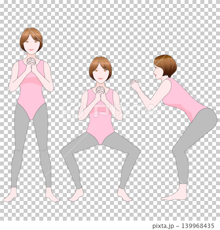 スクワットする女性(主線あり) スクワットする女性(主線あり) 139968435