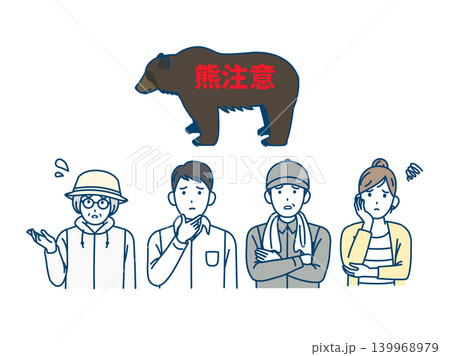 ヒグマの被害、出没を心配する人々のイラスト 139968979