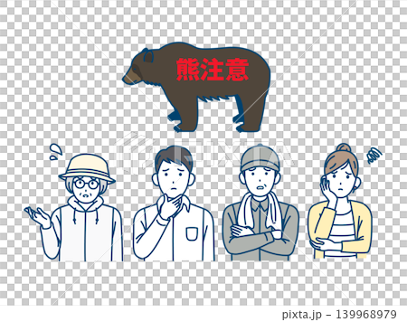 ヒグマの被害、出没を心配する人々のイラスト 139968979