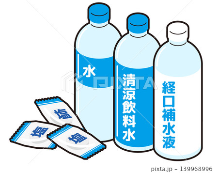 熱中症対策のペットボトル飲料（水・清涼飲料水・経口補水液）と塩飴3つ 139968996