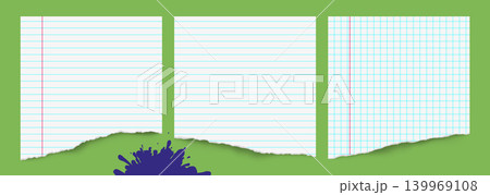 Set of torn notebook pages with lined, grid and blank paper layouts, margins, portrait templates and planner sheets for school, journaling, collage and stationery design. Set of torn notebook pages with lined, grid and blank paper layouts, margins, portrait templates and planner sheets for school, journaling, collage and stationery design. 139969108