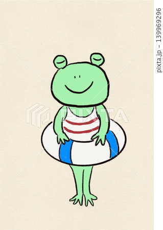 暑中見舞いのカエルイラスト 和紙背景の夏の挨拶デザイン素材 暑中見舞いのカエルイラスト 和紙背景の夏の挨拶デザイン素材 139969296