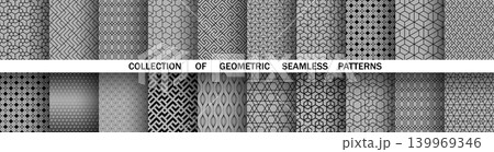 Geometric set of seamless black and gray patterns. Simple vector graphics 139969346
