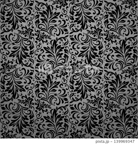 Flower pattern. Seamless gray and black ornament. Graphic vector background Flower pattern. Seamless gray and black ornament. Graphic vector background 139969347