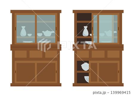 ガラス引き戸の水屋箪笥イラストセット 139969415