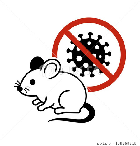 No hantavirus mouse illustration, rodent with prohibited virus symbol for disease prevention, pest control, contamination warning, hygiene safety and public health protection design No hantavirus mouse illustration, rodent with prohibited virus symbol for disease prevention, pest control, contamination warning, hygiene safety and public health protection design 139969519