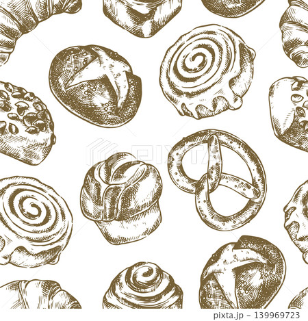 Seamless pattern with baked. Vector illustration in vintage sketch style. Seamless pattern with baked. Vector illustration in vintage sketch style. 139969723