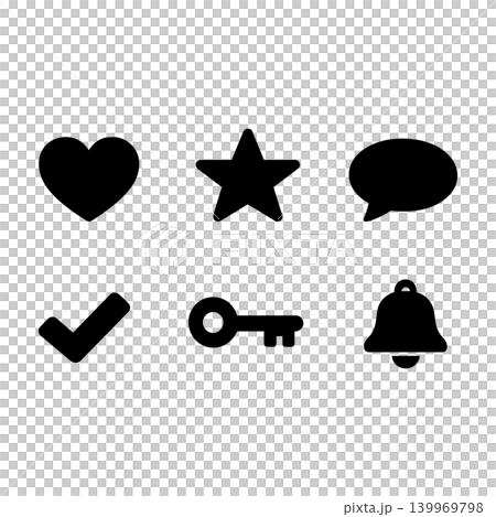 Simple UI Icon Set: Minimalist Elements - Heart, Star, Speech Bubble, Key, Bell Simple UI Icon Set: Minimalist Elements - Heart, Star, Speech Bubble, Key, Bell 139969798