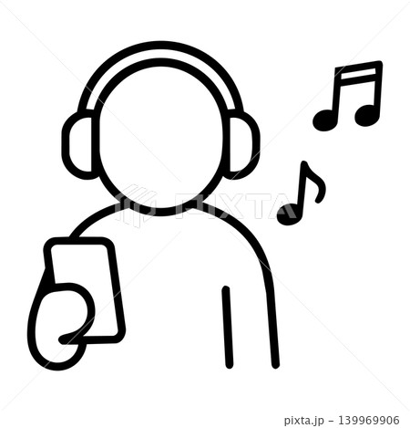 音楽を聴く人物ピクトグラム ヘッドホンとスマホのリスニングアイコン 音楽を聴く人物ピクトグラム ヘッドホンとスマホのリスニングアイコン 139969906
