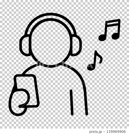 音楽を聴く人物ピクトグラム ヘッドホンとスマホのリスニングアイコン 音楽を聴く人物ピクトグラム ヘッドホンとスマホのリスニングアイコン 139969906