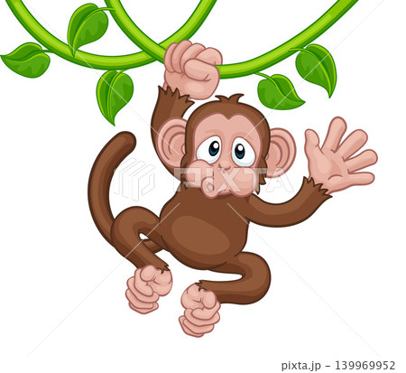 Monkey Singing On Jungle Vines Waving Cartoon 139969952