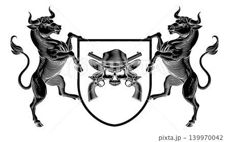 Cowboy Skull Guns Crest Coat of Arms Shield Design 139970042