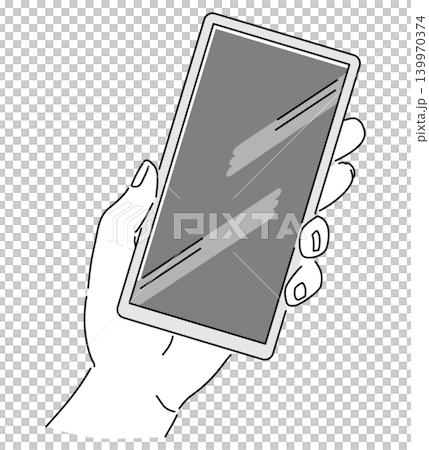 A monochrome illustration of a hand holding a smartphone. A monochrome illustration of a hand holding a smartphone. 139970374