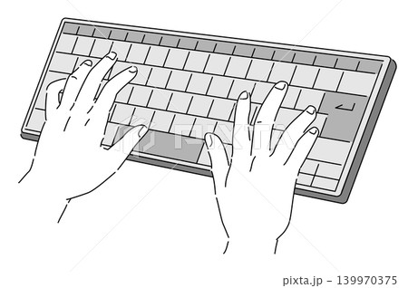 コンピューターキーボードを使う手元のモノトーンイラスト コンピューターキーボードを使う手元のモノトーンイラスト 139970375