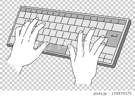 コンピューターキーボードを使う手元のモノトーンイラスト コンピューターキーボードを使う手元のモノトーンイラスト 139970375