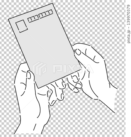 A monochrome illustration of a hand holding a postcard. A monochrome illustration of a hand holding a postcard. 139970379