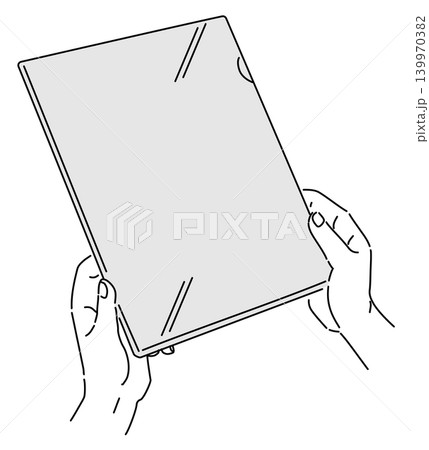 クリアファイルを持つ手のモノトーンイラスト 139970382