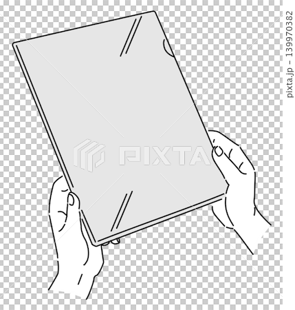 クリアファイルを持つ手のモノトーンイラスト 139970382